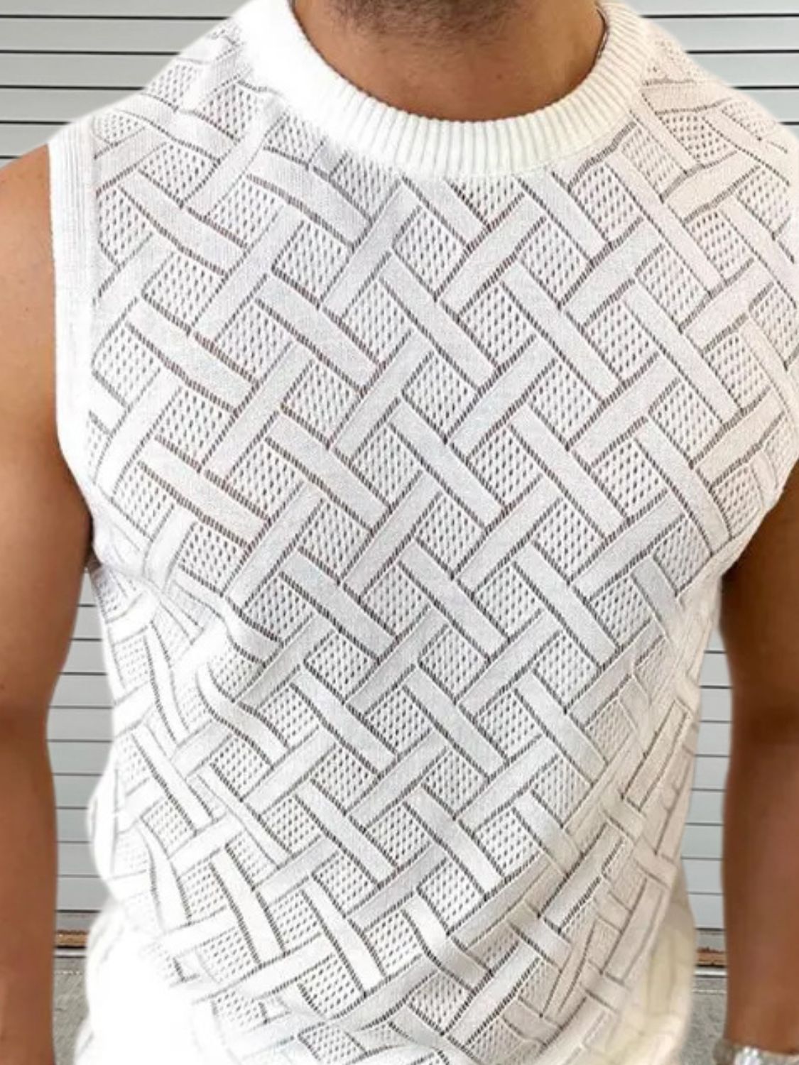 Men's Round Neck Sleeveless Eyelet Knit Top - Damned Threads